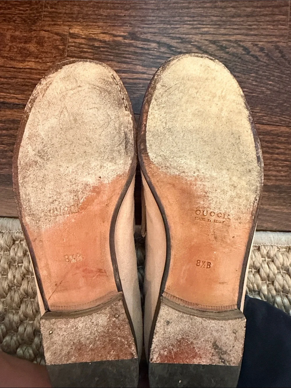 Gucci Neutral Suede Bit Loafers in Light Tan